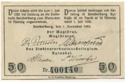 Sonderburg (heute: DK-Sønderborg) - Stadt - 1.11.1919 - 1.7.1920 - 50 Pfennig 