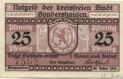 Sondershausen - Stadt - 1921 - 25 Pfennig