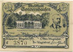 Sondershausen - Stadt - Pfingsten 1921 - 50 Pfennig