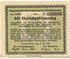 Sorau (heute: PL-Zary) - Kreis und Stadt - 7.11.1923 - 10 Gold-Pfennig