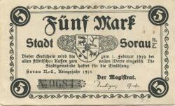 Sorau (heute: PL-Zary) - Stadt - 1918 - 1.2.1919 - 5 Mark 
