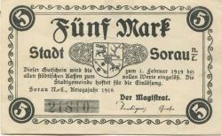 Sorau (heute: PL-Zary) - Stadt - 1918 - 1.2.1919 - 5 Mark