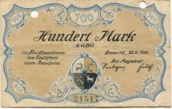 Sorau (heute: PL-Zary) - Stadt - 22.9.1922 - 100 Mark