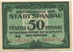 Spandau (heute: Berlin) - Stadt - - 30.9.1917 - 50 Pfennig