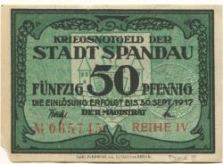 Spandau (heute: Berlin) - Stadt - - 30.9.1917 - 50 Pfennig