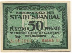 Spandau (heute: Berlin) - Stadt - - 31.3.1919 - 50 Pfennig