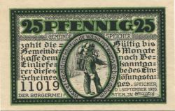 Speicher - Gemeinde - 1.9.1920 - 25 Pfennig