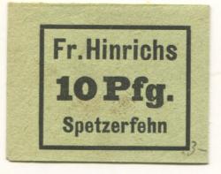 Spetzerfehn (heute: Großefehn) - Hinrichs, Frerich, Gasthaus und Bäckerei - -- - 10 Pfennig 