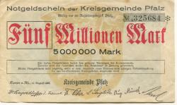 Speyer - Kreisgemeinde Pfalz - 11.8.1923 - 5 Millionen Mark