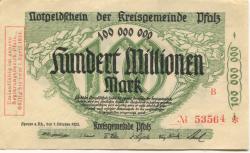 Speyer - Kreisgemeinde Pfalz - 1.10.1923 - 1.4.1924 - 100 Millionen Mark 