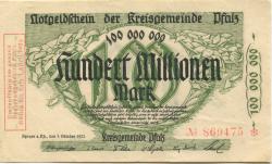 Speyer - Kreisgemeinde Pfalz - 1.10.1923 - 1.4.1924 - 100 Millionen Mark