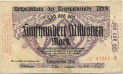Speyer - Kreisgemeinde Pfalz - 1.10.1923 - 1.4.1924 - 500 Millionen Mark