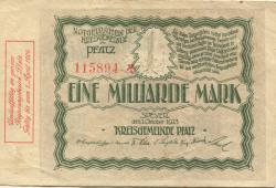 Speyer - Kreisgemeinde Pfalz - 1.10.1923 - 1.4.1924 - 1 Milliarde Mark