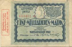Speyer - Kreisgemeinde Pfalz - 1.10.1923 - 1.4.1924 - 5 Milliarden Mark 