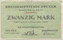 Speyer - Stadt - - 1.2.1919 - 20 Mark 