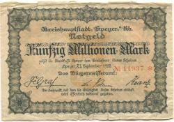 Speyer - Stadt - 21.9.1923 - 50 Millionen Mark 