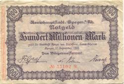 Speyer - Stadt - 21.9.1923 - 1.4.1924 - 100 Millionen Mark 