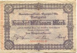Speyer - Stadt - 21.9.1923 - 1.4.1924 - 100 Millionen Mark