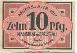 Sprottau (heute: PL-Szprotawa) - Stadt - 1917 - 31.12.1918 - 10 Pfennig