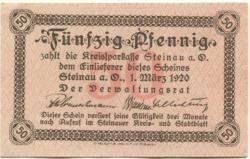 Steinau (heute: PL-Scinawa) - Kreissparkasse - 1.3.1920 - 50 Pfennig 