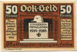 Stellingen (heute: Hamburg) - Gemeinde (Ausschuss für Errichtung der Gefallenen-Ehrenstätte Stellingen-Langenfelde)* - - 1.4.1922 - 50 Pfennig 
