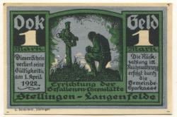 Stellingen (heute: Hamburg) - Gemeinde (Ausschuss für Errichtung der Gefallenen-Ehrenstätte Stellingen-Langenfelde)* - - 1.4.1922 - 1 Mark 