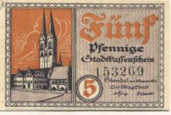 Stendal - Stadt - 30.11.1920 - 31.12.1921 - 5 Pfennig