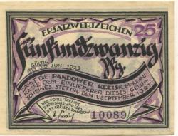 Stettin (heute: PL-Szczecin) - Kreis Randow - 1.9.1921 - 30.6.1922 - 25 Pfennig