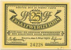 Stettin (heute: PL-Szczecin) - Stadt - 1.5.1921 - 31.3.1922 - 25 Pfennig