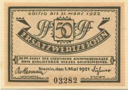 Stettin (heute: PL-Szczecin) - Stadt - 1.5.1921 - 31.3.1922 - 50 Pfennig