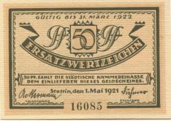 Stettin (heute: PL-Szczecin) - Stadt - 1.5.1921 - 31.3.1922 - 50 Pfennig