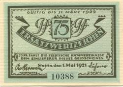 Stettin (heute: PL-Szczecin) - Stadt - 1.5.1921 - 31.3.1922 - 75 Pfennig