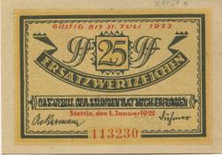 Stettin (heute: PL-Szczecin) - Stadt - 1.1.1922 - 31.7.1922 - 25 Pfennig