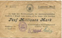 Stollberg - Amtshauptmannschaft - 15.8.1923 - 5 Millionen Mark 