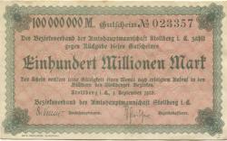 Stollberg - Amtshauptmannschaft - 1.9.1923 - 100 Millionen Mark 