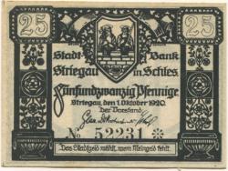 Striegau (heute: PL-Strzegom) - Stadtbank - 1.10.1920 - 25 Pfennig