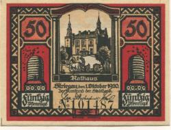 Striegau (heute: PL-Strzegom) - Stadtbank - 1.10.1920 - 50 Pfennig