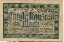 Stuttgart - Württembergische Notenbank - 15.6.1923 - 100000 Mark