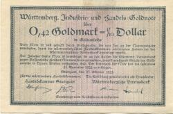 Stuttgart - Handelskammer - 27.10.1923 - 31.12.1923 - 0.42 Gold-Mark
