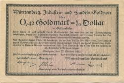 Stuttgart - Handelskammer - 27.10.1923 - 31.12.1923 - 0.42 Gold-Mark