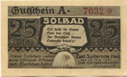 Suderode (Bad) (heute: Quedlinburg) - Gemeinde - 13.5.1921 - 25 Pfennig