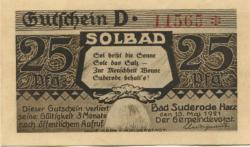 Suderode (Bad) (heute: Quedlinburg) - Gemeinde - 13.5.1921 - 25 Pfennig
