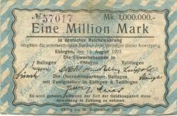 Tailfingen - Oberamtssparkasse Balingen, Zweigstelle Tailfingen - 13.8.1923 - 30.9.1923 - 1 Million Mark 