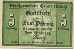 Tanna - Stadt - 12.1.1917 - 5 Pfennig 