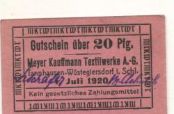 Tannhausen und Wüstegiersdorf (heute: PL-Jedlina-Zdroj und Gluszyca) - Meyer Kauffmann, Textilwerke AG - 1.7.1920 - 1.4.19221 - 20 Pfennig 