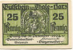 Thale - Stadt - 30.4.(1921) - 31.12.1922 - 25 Pfennig 