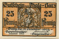 Thale - Stadt - 24.6.1921 - 31.12.1922 - 25 Pfennig