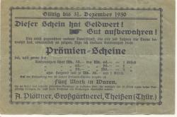 Theißen (heute: Zeitz) - Plöttner, Arthur, Großgärtnerei - Februar 1919 - 31.12.1930 - 5 Mark