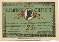 Tiefurt (heute: Weimar) - Gemeinde - 1.8.1921 - 1.7.1922 - 25 Pfennig