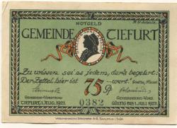 Tiefurt (heute: Weimar) - Gemeinde - 1.8.1921 - 1.7.1922 - 75 Pfennig